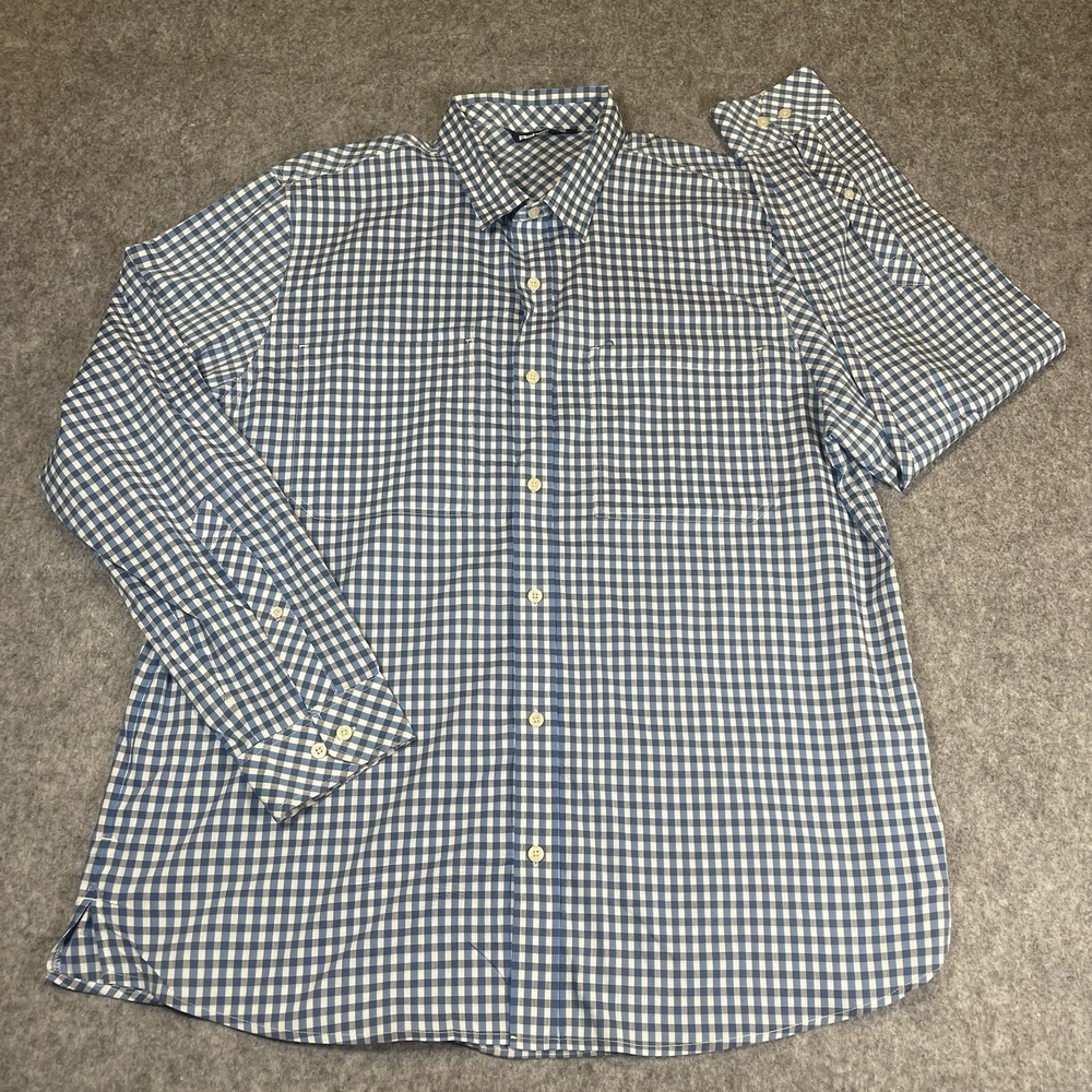 Rohan Fenland Mens Shirt XLarge Blue Plaid Check Button Up Long Sleeve UPF 40+